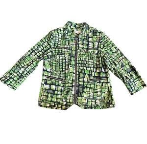 Erin London Green Black Abstract Print Full Zip Utility Jacket Size M